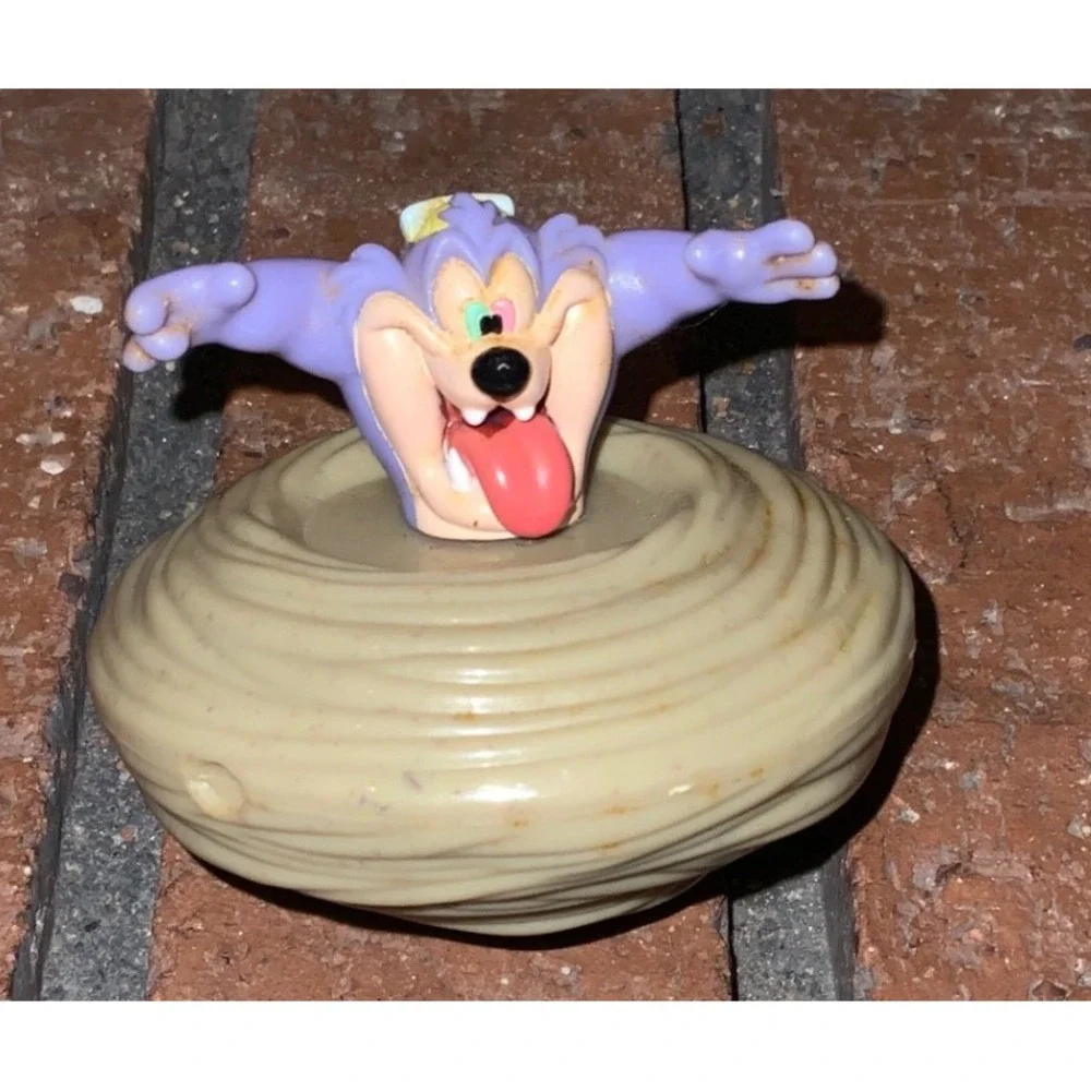 Vintage 1990s Looney Tunes Tasmanian Devil Taz Purple Whirlwind Spinning Top Toy